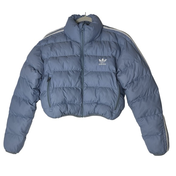 Adidas Adicolor Cropped Synthetic Down Puffer Jacket Women's Large Blue Outdoor